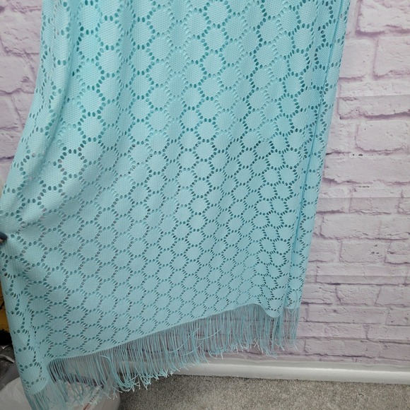 NWOT Melissa Paige Turquoise Maxi Flapper Dress Size M Sleeveless Eyelets Fringe - Picture 3 of 10